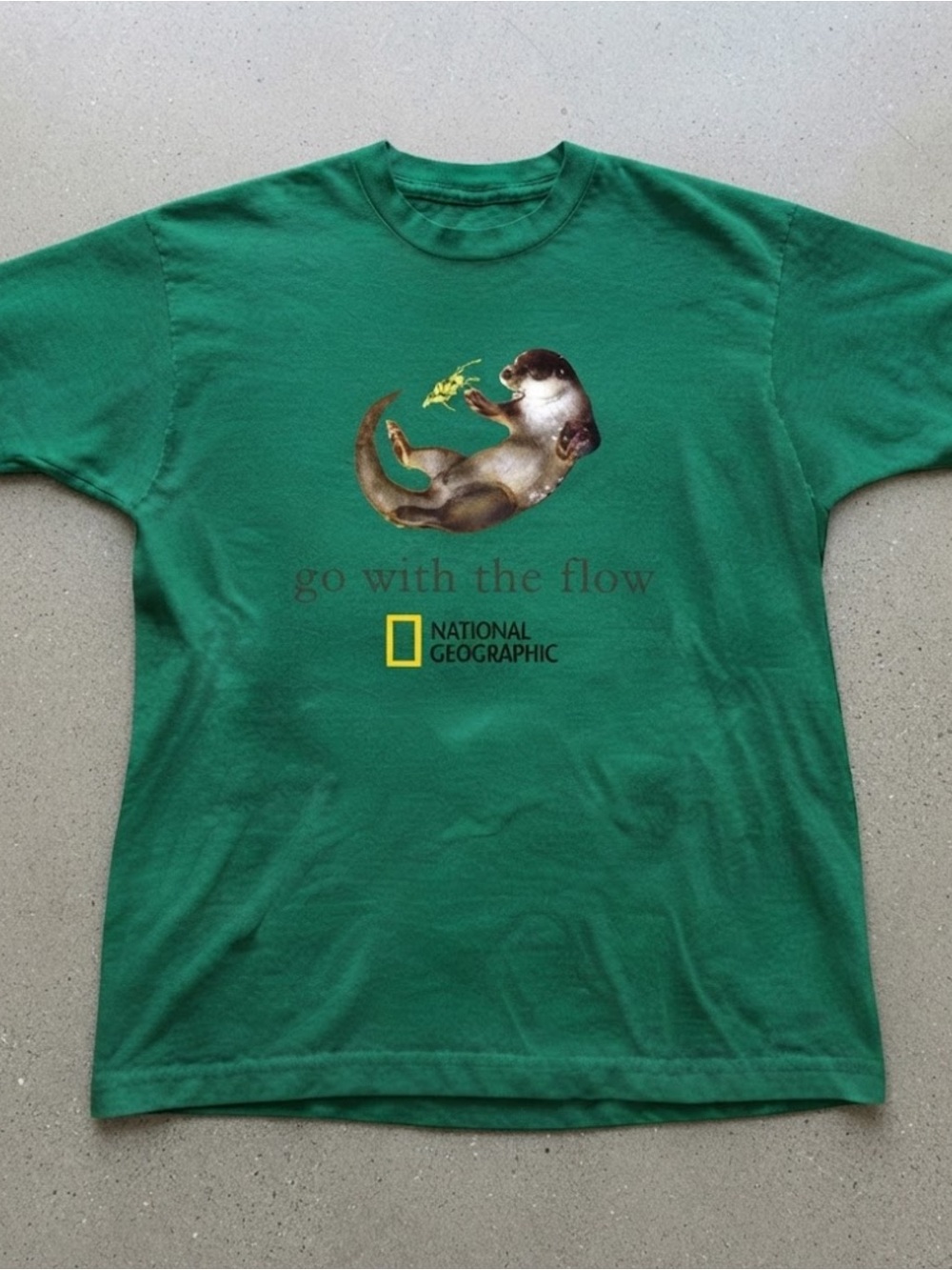 National Geographic Green Otter Graphic Gildan T-shirt with Yellow Logo